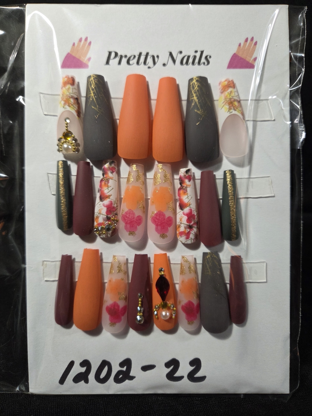 Pretty Nails Orange, Gray & Mauve 22 Pc Press-On Set